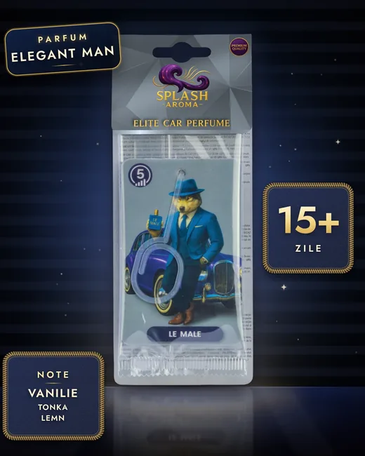 Odorizant auto Splash Aroma Elegant Man: note de vanilie, tonka, lemn